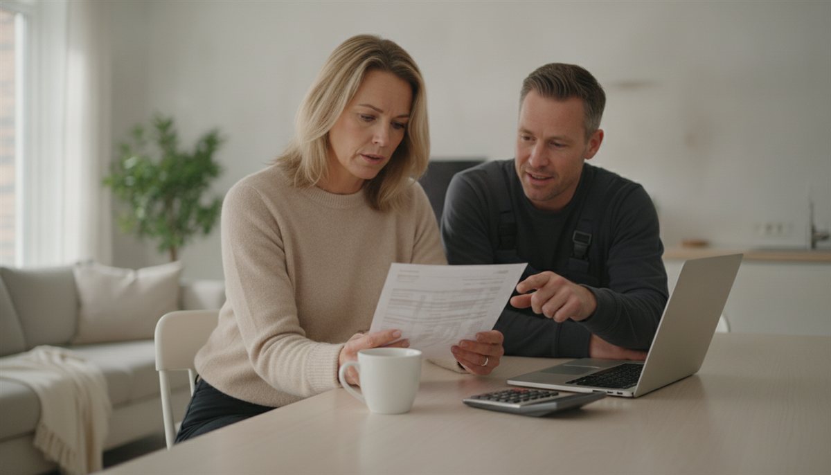 Aannemer en huiseigenaar bespreken de offerte en planning van een verbouwing